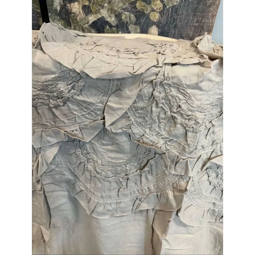 New Anthropologie Curtain Panel Grey Rivulet Tucked Ruffle (1) 50 x 63